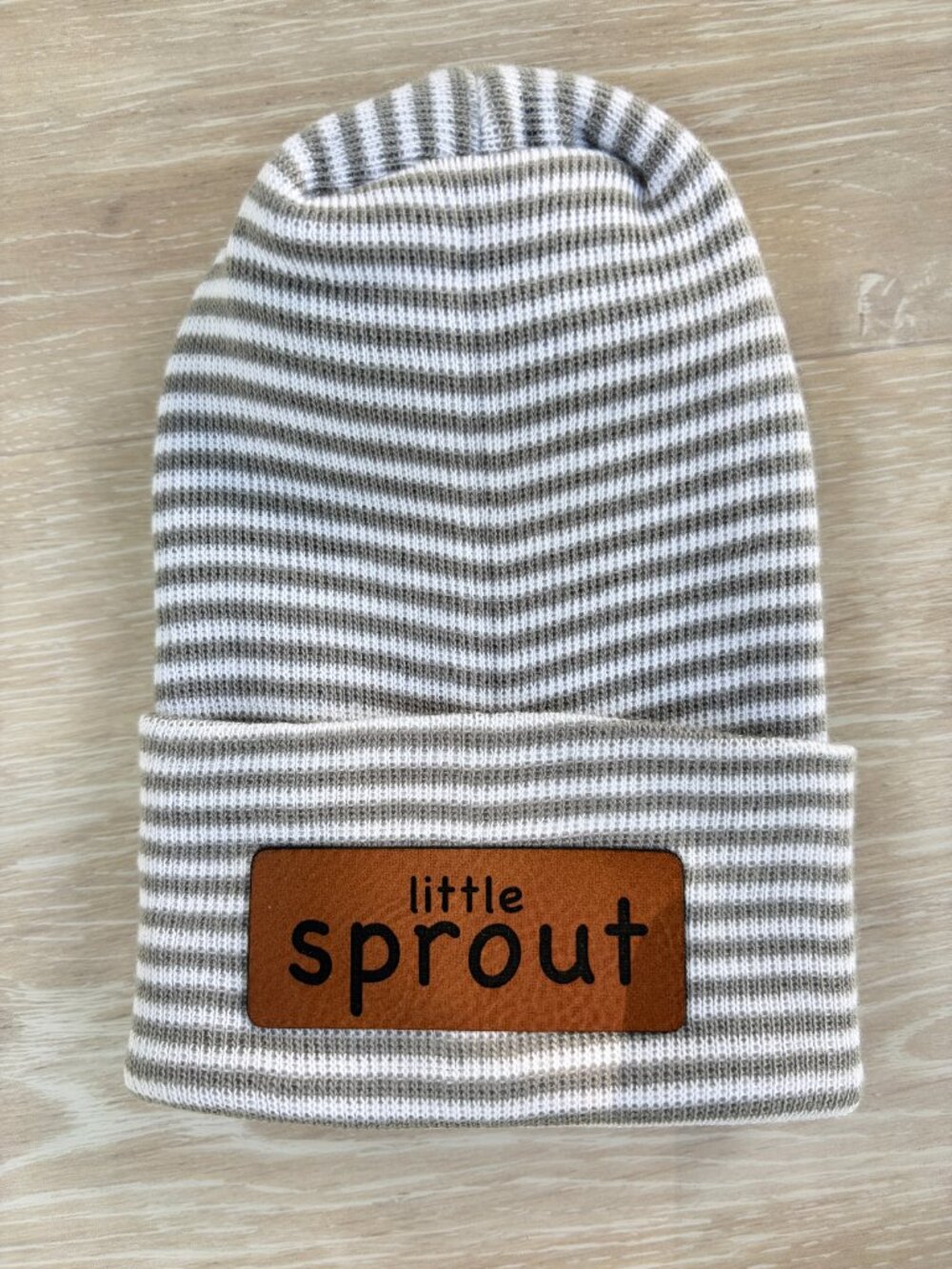Little Sprout Newborn Engraved Beanie 0-3 Months Gray Striped Baby Infant Hat